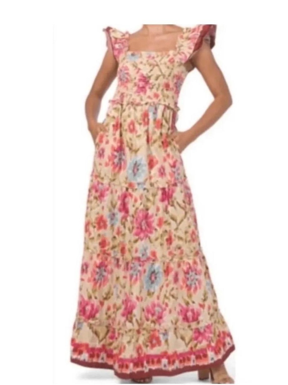 House of Harlow 1960 Cream Floral Maxi Dress with Pink & Blue Blooms